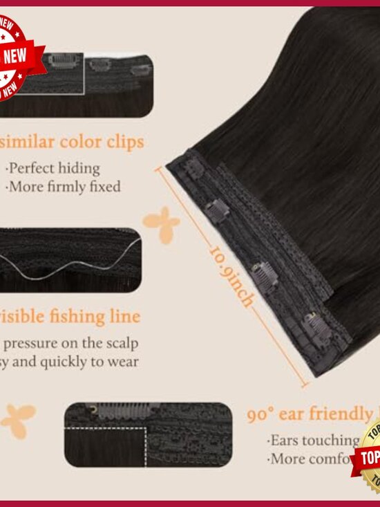 18 Inch 95g Human Hair Extensions, Invisible Wire, Adjustable Hairpieces main image 5